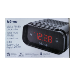 BORNE - Am / Fm Clock Radio With Digital Display, Two Alarms In Black