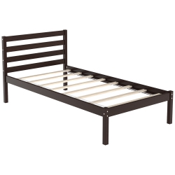 COSTWAY Twin Size Wood Platform Bed Frame With Headboard Slat Support Mattress
