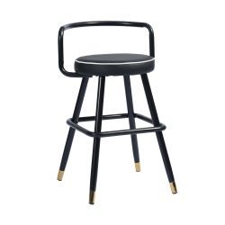FURNITURER 2PCs 24.4 Inch Counter Height Stools Low Back Stools Soft Faux Leather Round Seat for Home Bar, Kitchen (Black)