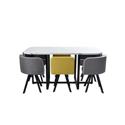 FURNITURER Set Of 7 Modern Dining Room Set Rectangle Marble Dining Table With 6 Chairs for Dining Room
