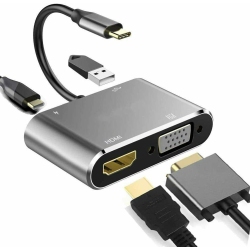 SAG 4-In-1 USB C to 4K HDMI VGA Adapter Otg 3.0 Hub Pd Charging for Mecbook, Pad, Dell