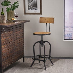 GDF STUDIO Ximen Naturally Antique Fir Wood Barstool W/ Backrest
