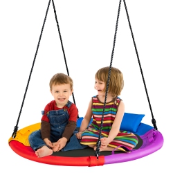 COSTWAY 40" Saucer Tree Swing Outdoor Round Platform Swing W/ Pillow & Handle