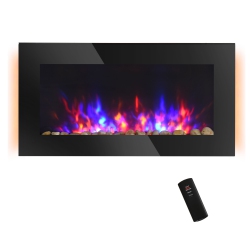 HOMCOM 36 Inch Electric Fireplace, Wall Mounted Fireplace \w Patented 7 Colour Adjustable Led Flame Effect, Remote Control, 2 Modes Heat, 750/1500W