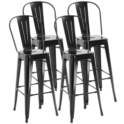 HOMCOM 30" Metal Bar Stools, Set Of 4 Stacking Stools, Bar Height Kitchen Stools, Metal Chair \w Removable Back for Kitchen Island, Pub, Bistro Cafe