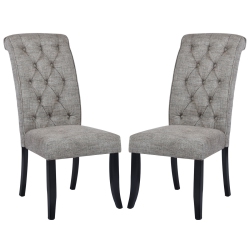 FURNITURER Set Of 2 Albee Tufted Parsons Chair, Linen Dining Chair, Dark In Grey