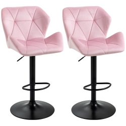 HOMCOM Adjustable Bar Stools Set Of 2, Tufted Swivel Barstool \w Back, Wide Seat And Footrest, Velvet Upholstered Bar Chairs for Kitchen, Dining Room