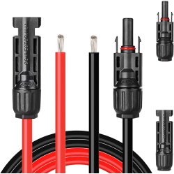 KUNOVA (Tm) 1 Pair 10 Awg 6Mm2 Black Solar Panel Extension Cable Connector for Mc4, 10Ft Cable + 10Ft Black Cable In Red
