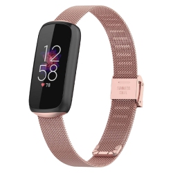 STRAPSCO Stainless Steel Mesh Watch Band Strap With Clasp for Fitbit Luxe - Gold In Pink