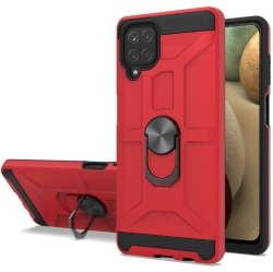 CC Topsave Dual Layer Hybrid Cover Case W/360 Degrees Rotating Ring Stand for Samsung Galaxy A12 In Red