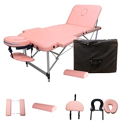 ANGEL CANADA 3-Section Aluminum 84" L Portable Massage Table Facial Spa Bed Tattoo W/bolster Pillow In Pink