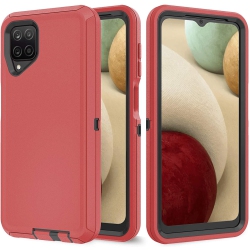 CSMART 【】 Anti-Drop Triple 3 Layers Shockproof Heavy Duty Defender Hard Case for Samsung Galaxy A12 / F12 / M12 In Red