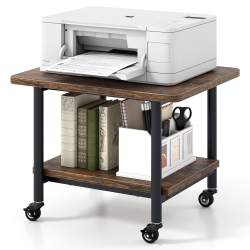 GYMAX Under Desk Printer Stand 2-Tier Mobile Printer Table W/ Storage Shelf Lockable Wheels