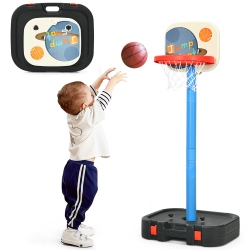GYMAX Portable 2 In 1 Kids Basketball Hoop Stand W/ Ring Toss & Storage Box
