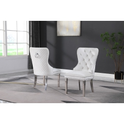 QUEENSONS Velvet Munich Dining Chair (Set Of 2) With Chrome Legs In Ontario In Ivory