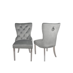 QEENSONS Light Velvet Munich Dining Chair (Set Of 2) With Chrome Legs… In Grey