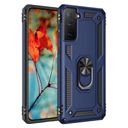 CSMART 【】 Anti-Drop Hybrid Magnetic Hard Armor Case With Ring Holder for Samsung Galaxy S21 Fe 5G (2021) In Navy