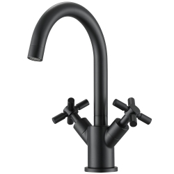 ANCONA Prima Single Hole Double Cross Handle Bathroom Faucet In Matte In Black