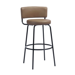 FURNITURER 2PCs/set Stools Low Back Stools Soft Faux Leather Round Seat for Home Bar, Kitchen, Brown