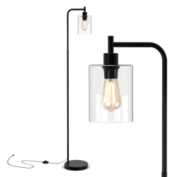 COSTWAY Industrial Floor Lamp With Hanging Glass Lampshade And Foot Switch Modern