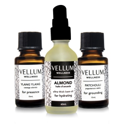 VELLUM WELLNESS Essential Oil Aphrodisiac Kit \w Natural Products Almond, Ylang Ylang And Patchouli for Intimacy, Relaxation & Sensual Wellness