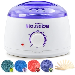 HLD Houselog Wax Warmer Hair Removal Kit With 4 Different Hard Wax Beans And 10PCs Wax Applicator Sticks for Women And Men (Roun