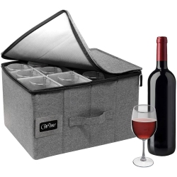 HLD Sorbus Stemware Wine Glass Storage Hard Shell Box - Deluxe Padded Quilted Case With Dividers - Service for 12 - Great for Pr