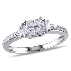 GEM AND HARMONY 1/2 Carat (Ctw G-H, I2-I3) Princess Cut Diamond Engagement Ring 10K Gold In White