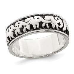 GEM AND HARMONY Ladies Antiqued Elephants Ring In Sterling In Silver