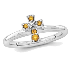 GEM AND HARMONY 1/10 Carat (Ctw) Citrine Cross Ring In Sterling In Silver