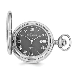 GEM AND HARMONY Swingtime Stainless Steel Dial Quartz 48MM Pocket Watch In Black