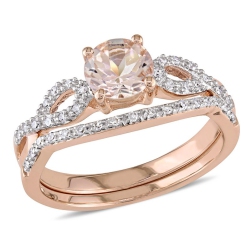 GEM AND HARMONY 4/5 Carat (Ctw) Morganite And Diamond Engagement Ring Bridal Wedding Set Ring 10K Gold In Pink