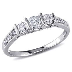 GEM AND HARMONY 1/2 Carat (Ctw G-H, I2-I3) Three Stone Diamond Engagement Ring In 10K Gold In White