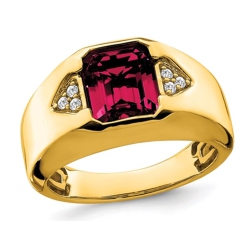 GEM AND HARMONY Mens 3.75 Carat (Ctw) Lab Created Emerald-Cut Ruby Ring In 14K Gold With Diamonds In Yellow