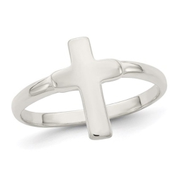 GEM AND HARMONY Sterling Polished Cross Ring In Silver