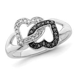 GEM AND HARMONY 1/8 Carat (Ctw) Black & Diamond Heart Promise Ring In Sterling Silver In White