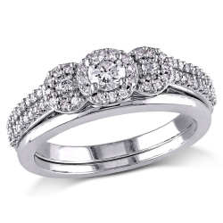 GEM AND HARMONY Diamond Engagement Ring And Wedding Band Set 1/2 Carat (Ctw Color H-I Clarity I2-I3) In 10K Gold In White