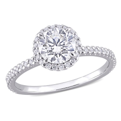 GEM AND HARMONY 1.25 Carat (Ctw) Lab-Created Round-Cut Moissanite Halo Engagement Ring In Sterling In Silver