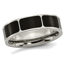 GEM AND HARMONY Mens Titanium 6MM Enamel Flat Polished Wedding Band Ring In Black
