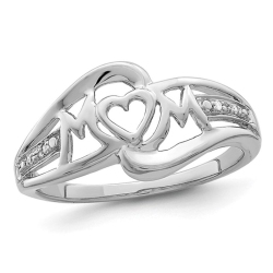 GEM AND HARMONY Sterling Rhodium Plated Mom Heart Ring In Silver