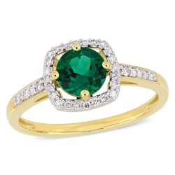 GEM AND HARMONY 4/5 Carat (Ctw) Lab Created Green Emerald Ring In 10K Gold With Diamonds 1/7 Carat (Ctw) In Yellow