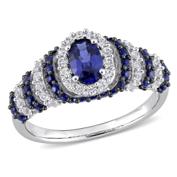 GEM AND HARMONY 1.50 Carat (Ctw) Lab Created Sapphire & White Sapphire Ring In Sterling Silver In Blue