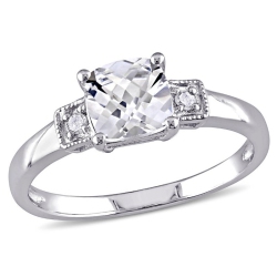 GEM AND HARMONY 1.25 Carat (Ctw) Cushion-Cut Lab-Created Sapphire Ring With Accent Diamonds In Sterling Silver In White