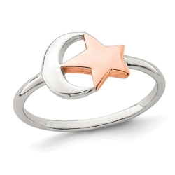 GEM AND HARMONY Sterling Moon And Star Ring In Silver