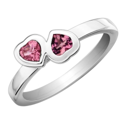 GEM AND HARMONY Tourmaline Double Heart Ring 2/5 Carat (Ctw) In Sterling Silver In Pink