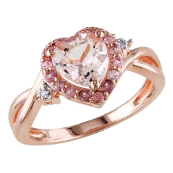 GEM AND HARMONY 1.25 Carat (Ctw) Morganite Heart Ring With Tourmaline In Rose Plated Sterling Silver In Pink