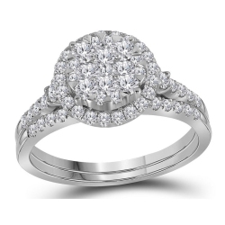 GEM AND HARMONY 1.00 Carat (Ctw H-I, I1-I2) Diamond Cluster Engagement Ring Bridal Wedding Set In 14K Gold In White