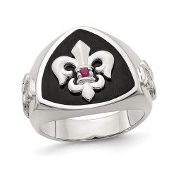 GEM AND HARMONY Mens Agate Fleur De Lis Ring With Accent Ruby In Sterling Silver In Black