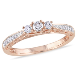 GEM AND HARMONY 1/4 Carat (Ctw) Three-Stone Diamond Ring 10K Rose Gold In Pink
