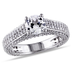 GEM AND HARMONY Created Sapphire 3 1/6 Carat (Ctw) Engagement Ring In Sterling Silver In White